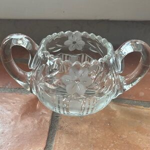 Etched Glass Double-Handled Sugar Bowl - Clear Floral Design